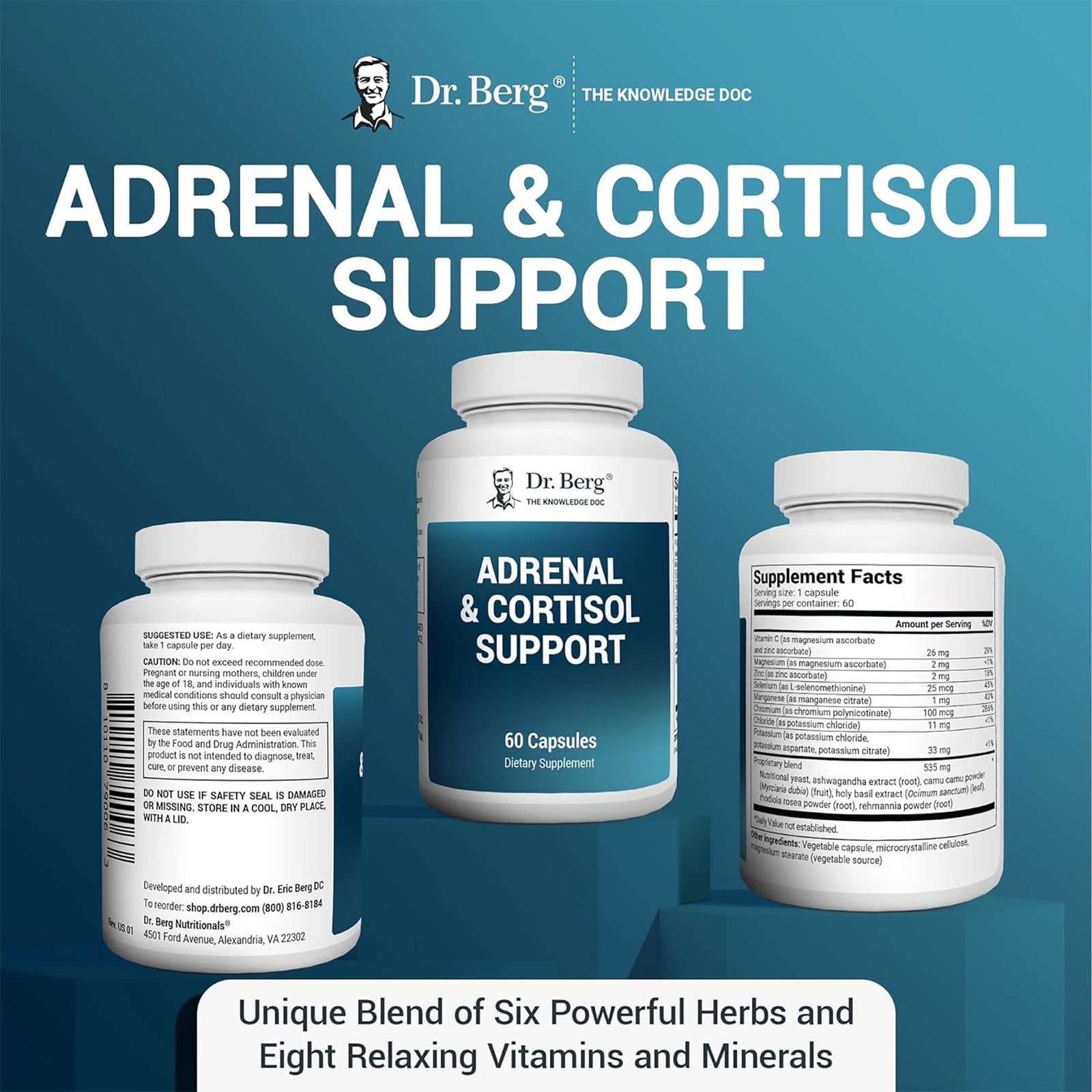 Dr. Berg Adrenal & Cortisol Support - Improve Mood, Stress Relief - Ashwagandh