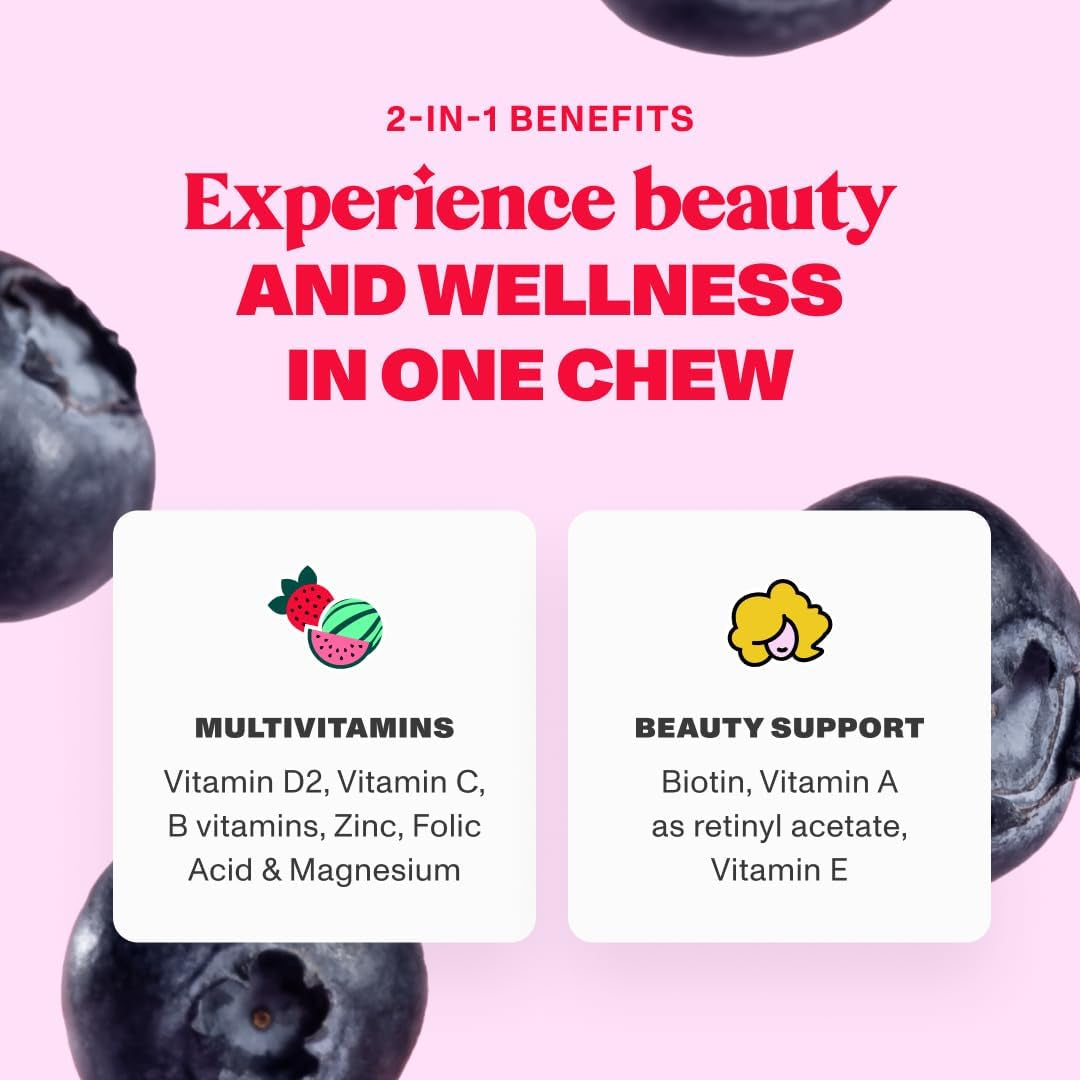 Hair Gummies for Faster Hair Growth Vitamins for Women & 5000 MCG Non-Gmo Vegan Biotin Gummies - Hair Skin and Nails Gummie - Hair Growth & Hair Skin and Nails Vitamins (2Pack)